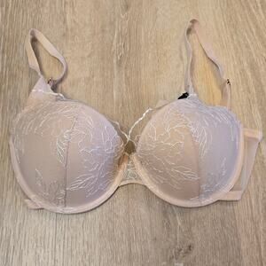 Natori Flora Plunge Bra 32DD Light Pink Nude Lace Underwire